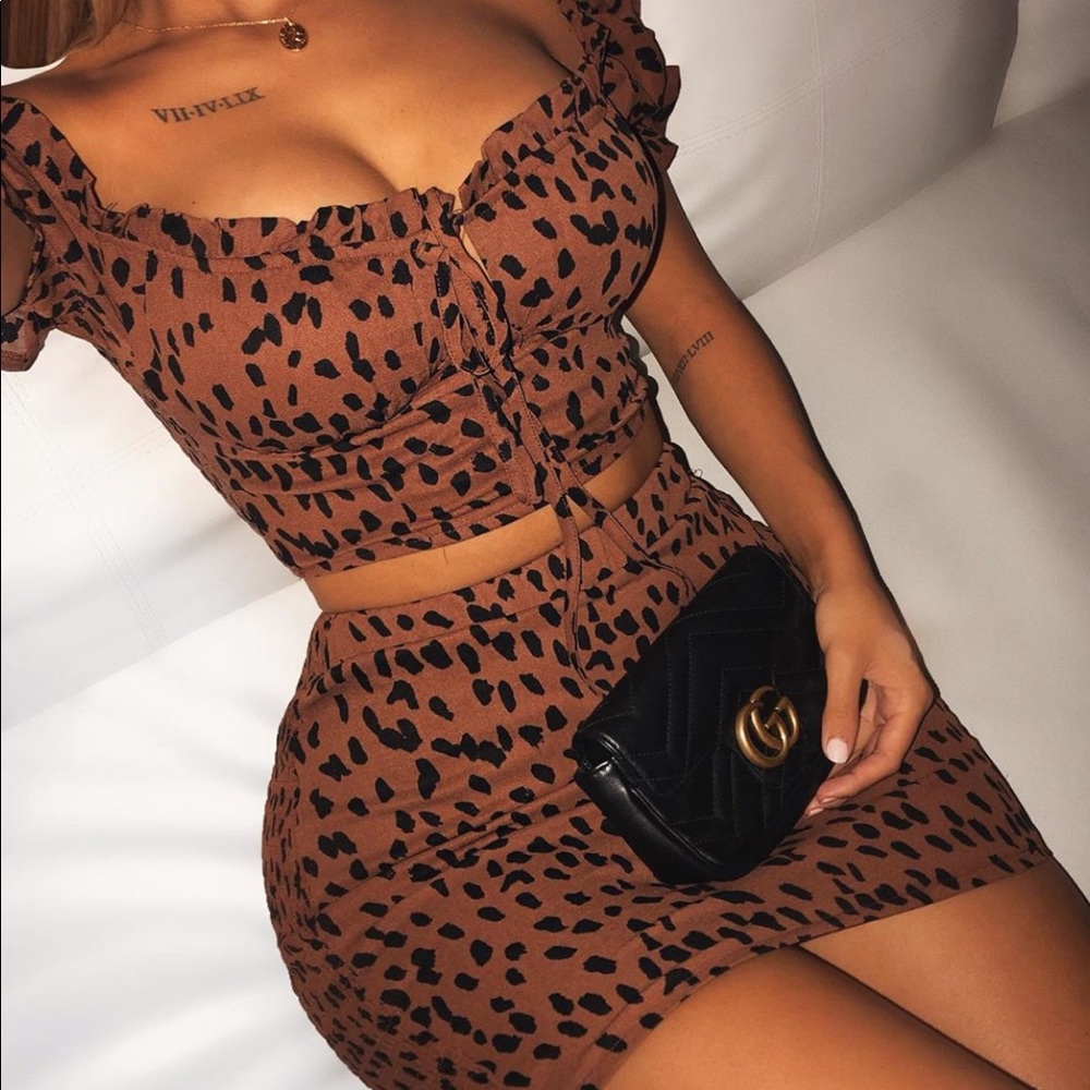 2 piece  set ,Leopard Print Set(Brown/Black)